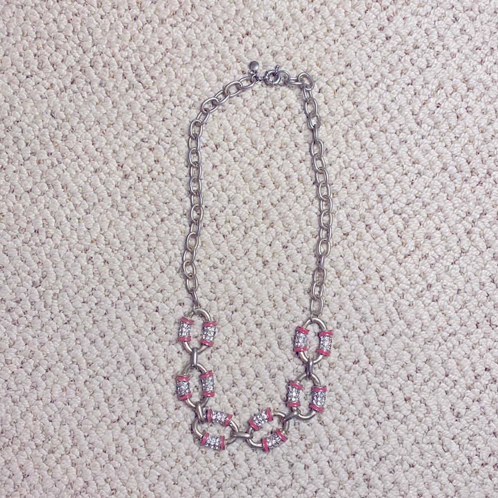 J. Crew statement necklace. Antique gold w/ rhinestone and orange enamel.